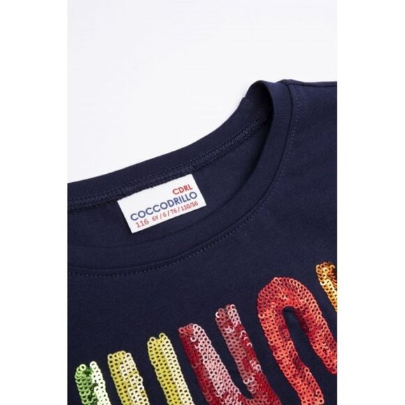 NWT Coccodrillo navy t-shirt with multicolor sequins - Picture 3 of 4